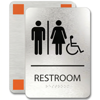 Panneau tactile braille en relief pour salle de bain, en acier inoxydable, pour accès handicapés, marqueur de porte pour toilettes hommes/femmes/unisexe