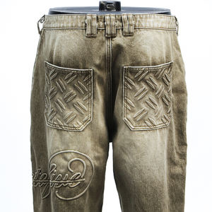 Jeans vintage rock revival pour homme de haute qualité, délavés au soleil, coupe droite, ample, jeans 3D en relief, personnalisés - Product Image 5