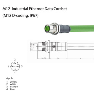 Connecteur M12 D-coding mâle-femelle blindé et surmoulé IP67 <span class=keywords><strong>pour</strong></span> faisceau de câblage automobile 60V DC, longueur de câble 1M 2M 5M, contact <span class=keywords><strong>en</strong></span> laiton - Product Image 2