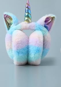 Couvre-oreilles <span class=keywords><strong>licorne</strong></span> pliables en peluche, doux, portables, colorés, dessin animé, protection contre le froid hivernal pour femmes et enfants - Product Image 6