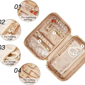 Fashion <b>Travel</b> Jewelry Organizer Medium Storage Bag Zipper Closure Dustproof Leather Rectangle Necklaces Earrings Rings - Product Image 2