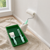 Kit de rouleaux à peinture en mousse 4 pouces avec manche en plastique, brosse à peinture à base d'eau, mélangeur, bâtonnet et bac à peinture pour la décoration murale domestique