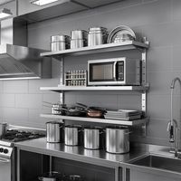 Op maat gemaakte wandplank van roestvrij staal voor commerciële keukens, restaurants en hotels, ODM/OEM keukenuitrusting