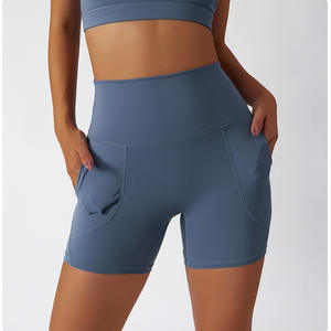 Pantalones cortos de nailon con 2 bolsillos laterales para mujer, de cintura alta, para entrenamiento, Yoga, ciclista, reciclaje - Product Image 4