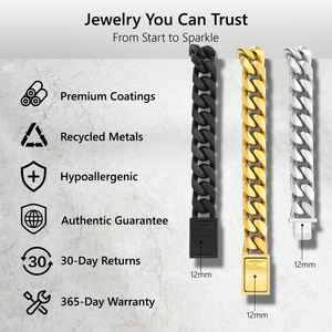 12mmキューバリンクチェーン女性18Kゴールド/ブラックゴールドメッキ316Lステンレススチール18 20 22 <span class=keywords><strong>24</strong></span> 26 30インチメンズチェーンネックレス - Product Image 4