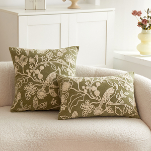 Sarung bantal bordir bunga dan burung kolibri 45x45cm, sarung bantal dekoratif musim semi - Product Image 5