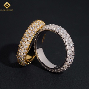 Drop Shipping Luxury 925 <b>Silver</b> Unisex Iced Out 3Rows VVS1 D Round Moissanite Diamond Band <b>Men</b> Cuban <b>Ring</b> - Product Image 3
