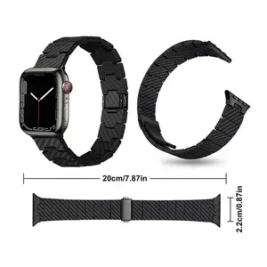 Dây Đeo Bằng Sợi Carbon Sang Trọng Cho Apple Watch 7 Dây Đeo Vòng Đeo Tay Bằng Thép Không Gỉ 45Mm 41Mm Đồng Hồ I Dòng Se 6 5 4