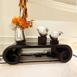 <span class=keywords><strong>Tavolino</strong></span> da Caffè Moderno Nordico in Legno Massello <span class=keywords><strong>Giallo</strong></span> con Lungo Mobile TV Centrale, Arredamento per Soggiorno in Appartamento, Materiale Metallico - Product Image 5