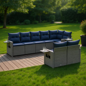 Set Divano da Giardino in Polyrattan Grigio con Cuscini, Arredamento da Esterno Design Contemporaneo 8 Posti - Product Image 2