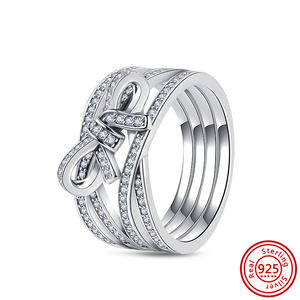 Anillo de Boda de Lujo para Mujer, Original, Brillante, 100% Plata de Ley 925, Chapado en Platino, con Circonita, Sol, Luna, Pluma, Lazo y Corazón - Product Image 3