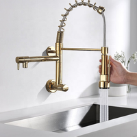 Robinet mélangeur d'évier de cuisine chaud/froid en acier inoxydable 3 voies avec douchette extractible à ressort rotatif mural