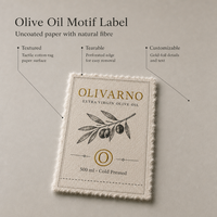 Étiquettes en papier faites à la main avec bords déchirés personnalisés, estampage à chaud en or pour l'emballage des bouteilles d'huile d'olive, autocollant à texture naturelle