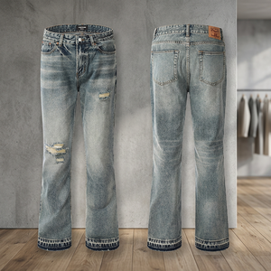Pantalones Vaqueros Acampanados Vintage para Hombre, Ajuste Holgado, Estilo Hip Hop Urbano, Desgastados y Rotos, Lavado Medio, Cintura Media, Pantalones Casuales de Mezclilla, Pantalón de Moda - Product Image 2