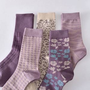 Wholesale New Fashion Mid Tube Warm <b>Socks</b> for Women Breathable Cotton Knitted Absorbent Cuff Purple Autumn Winter High Tube Warm - Product Image 1