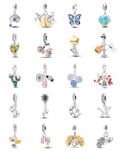 Breloque en forme de cœur certifiée GDTC en argent 925 plaqué or avec zircon, style familial, perles argentées, personnage de dessin animé, pour enfants, DIY - Product Image 2