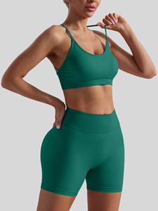 Da <span class=keywords><strong>donna</strong></span> senza cuciture traspirante Yoga indossa due pezzi Set solido spallina reggiseno sportivo a vita alta - Product Image 2