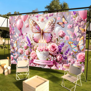 Nouvelle Arrivée Bannière et Toile de Fond Joyeux Anniversaire - Fournitures de Fête Transfrontalières en Polyester, Drapeau Décoratif pour Réunions Intérieures et Extérieures - Product Image 3
