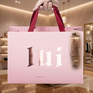 Custom Pink Paper Shopping <b>Bags</b> With Flat Handles Luxury Style Recyclable Art Paper Standard Flat <b>Bag</b> Offset Printing Your Logo - Product Image 3