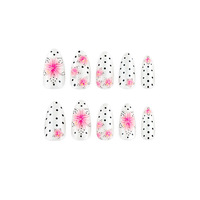 Set 30 Buah Tip Kuku ABS 3D Bentuk Bunga Almond Gaya Girly Segar, Perlengkapan Seni Kuku Grosir