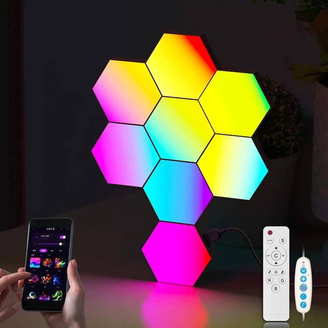 Hexagonal Splicing LED Light APP Remote Control Smart RGB Panel DIY Glide Expansion Shapes Lighting