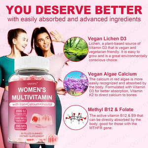 LDJ Produttore OEM di Caramelle Gommose Multivitaminiche per Donne con Vitamine A, C, D3, Complesso B, Calcio, Ferro, Zinco e Inositolo per la Salute Ormonale e Immunitaria - Product Image 3