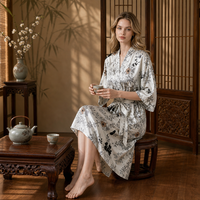 Robe de luxe en polyester à motif floral pour femme, nouvelle collection, imprimé encre chinoise, kimono, peignoir à manches trois-quarts, col en V, longueur genou, pour mariage