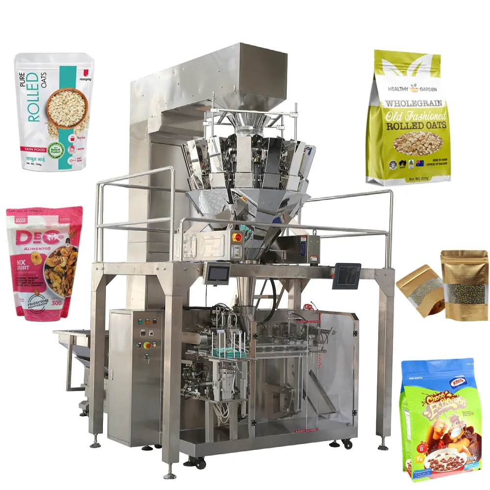 Otomatik döner premade kılıfı paketleme makinesi patates cipsi fındık tohumları şekerleme sakızlı paketleme makinesi fasulye tahıl paketleme