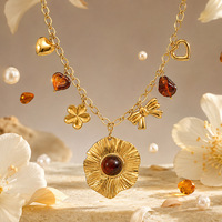 SUMMLY Collier empilable en acier inoxydable plaqué or 18 carats avec pendentif Cœur Fleur de Soleil Vintage et Nœud, Bijou de mode pour femme, Idéal comme cadeau