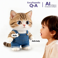Nouvelle Tendance : Peluche AI Chat Tabby Mignon avec Salopette en Jean, Interactif Vocal, Yeux Lumineux, Cadeau de Collection pour Enfants