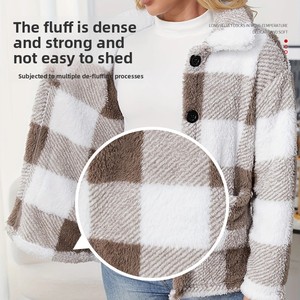 Otoño Invierno Abrigos de mujer Patrón de jacquard de un solo pecho Top con forro polar Cómodo Poliéster Grueso Mujeres - Product Image 3