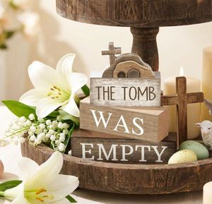 Decorazioni Pasquali da Tavola con Design Unico, Set da 4 Pezzi, Croce Decorativa e Finto Blocco di Libri Stile Rustico per Casa e Cucina - Product Image 5