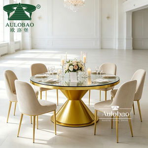 Luxurious Gold Stainless Steel Glass Top Round <b>Tables</b> and Chairs for Events - Product Image 2