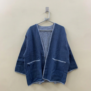 Chaqueta Kimono Informal Unisex de Primera Calidad, Tejida a Mano, Color Azul Índigo, de Algodón y Lino Texturizado, Estilo Abrigo Abierto, Gran Venta 2026 - Product Image 1