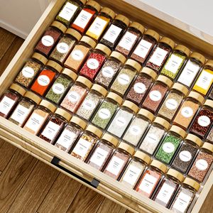 Ensemble de 24 pots à épices carrés en verre de 120 ml avec couvercles en bambou - Product Image 5