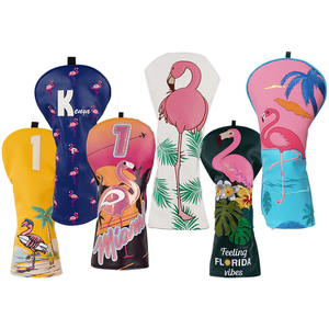 Couvre-chef de golf Flamingo avec logo personnalisé Couvre-chef de golf en cuir PU Driver <span class=keywords><strong>1</strong></span> Wood Club Covers - Product Image 2