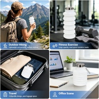 Bouteille portable rétractable moderne personnalisée en silicone de qualité alimentaire hautement transparente, résistante aux hautes températures, avec couvercle en étain