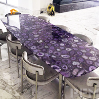 Table de salle à manger pour villa privée, plateau en agate violette translucide, pierre semi-précieuse, mobilier de luxe OEM