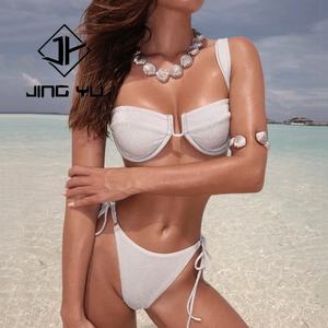 Manufacturer High Quality U Shape Underwire Swimwear Silver Glitter <b>Bathing</b> Suit Custom Nylon Bikini <b>Set</b> - Product Image 3