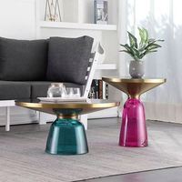 Table basse de salon VRGO A2 en verre trempé transparent coloré, design moderne avec coins arrondis et mobile