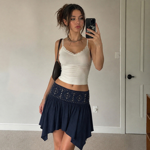 Women High Waist Asymmetrical <b>Mini</b> <b>Skirt</b> With Rhinestone Decoration Solid Color <b>Pleated</b> Hem Knit <b>Skirt</b> Y2K Street Style Fashion - Product Image 5