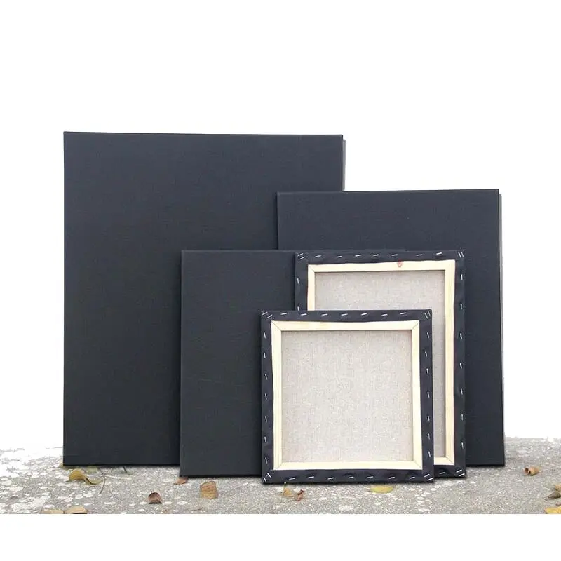 Custom Wholesales Blank Black Linen pure cotton Canvas Square Rectangle Stretched Canvas Artist Frame for Hand painted Painting