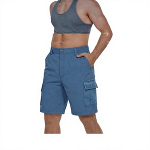 Pantalones Cortos Cargo para Hombre, Cintura Media, Secado Rápido, Color Azul Sólido, Tela Oxford, Estilo Casual, Largo Bermuda, Cintura Elástica, Diseño con Bolsillos - Product Image 2