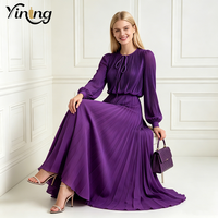 Gaun Pesta Wanita Model Lipit Lengan Panjang Model Lentera Kerah O Bahan Sifon Belahan Samping Musim Panas 2026 OEM ODM Fashion, Gaun Malam Panjang Elegan