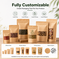 Sachet Doypack Personnalisé en Papier Kraft avec Fenêtre et Fermeture Zip Refermable pour Emballage de Thé, Herbes, Épices, Fruits Séchés et Aliments Biologiques