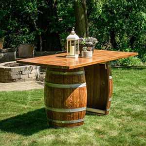 طاولة عشاء مستديرة على شكل خشب البلوط طاولة شكل برميل نبيذ طاولة قاعدة بشكل ريفي على شكل برميل ويسكي - Product Image 3