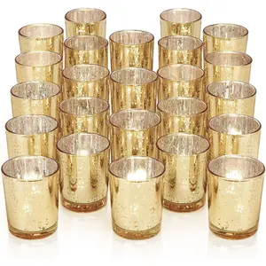 Stock E-Commerce Popular Gold Electroplated Candlestick Cup Aromatherapy Candle Vessel Starry Sky Broken Silver Glass Candle Cup