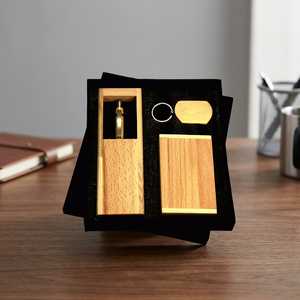 ชุดพวงกุญแจคาราบิเนอร์ไม้ ปากกาไม้ไผ่แบบพกพา บรรจุกล่องของขวัญ - Product Image 2