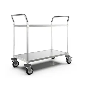 NSF-Compliant 3-Tier Stainless Steel Utility Cart Commercial Metal Mobile Food Rolling Cart Handle Wheels Hotel Use Hospitals