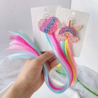 Vente directe d'usine mode enfants paillettes licorne arc-en-ciel pince à cheveux avec coloré longues perruques filles fête cheveux décor perruque épingle à cheveux